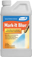 Front view of a white plastic bottle with a blue and orange label for Monterey Mark-It Blue spray solution colorant.