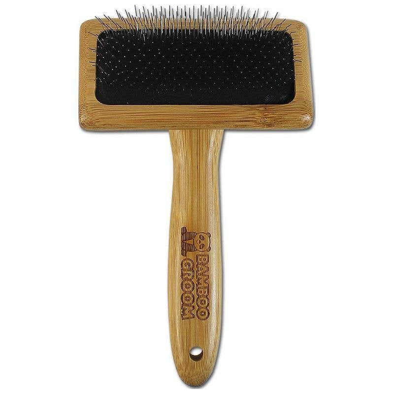 alcott Bamboo Groom Slicker Brush with Stainless Steel Pins for Pets, Medium,Brown