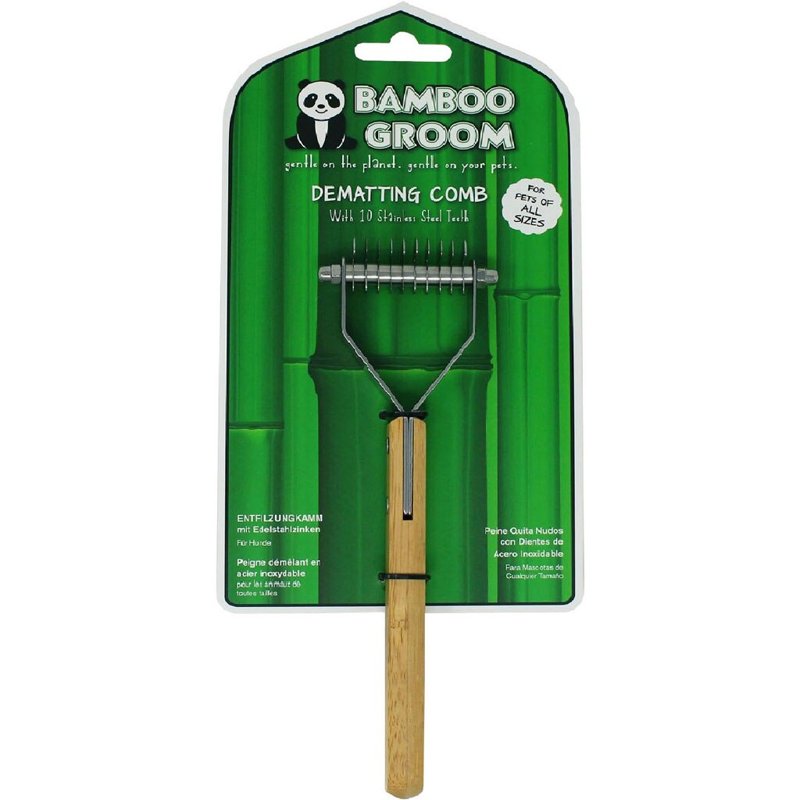 Bamboo Groom Dematting Comb with 10 Stainless Steel Teeth