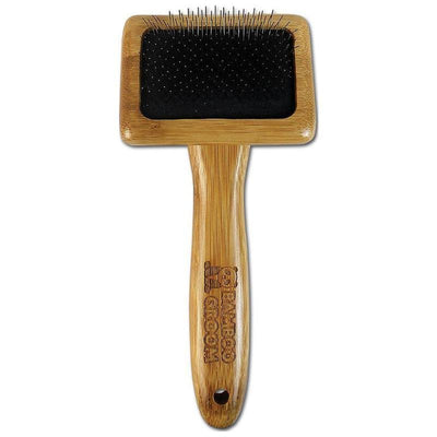 Alcott Bamboo Groom Slicker Brush with Stainless Steel Pins for Pets, Small,Black