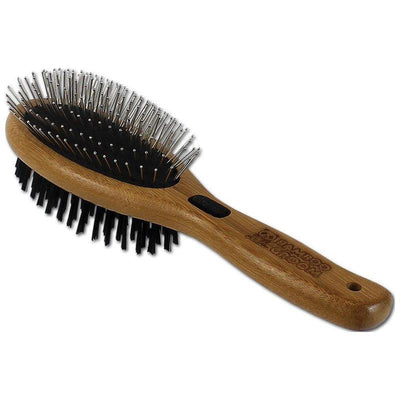 Bamboo Groom Combo Brush with Bristles & Stainless Steel Pins for Pets, Large