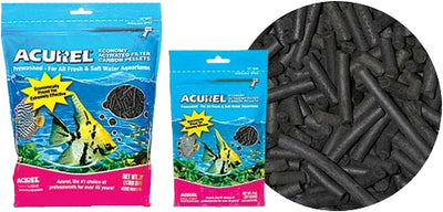 Packaged Acurel Economy Activated Filter Carbon Pellets in blue and pink packaging with fish illustration, showing product front view.