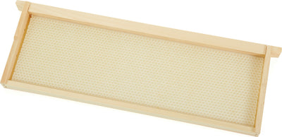 Little Giant Hive Replacement Frame with natural pine frame and empty honeycomb foundation, front view, close-up