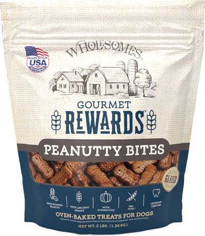 SPORTMiX Wholesomes Gourmet Rewards Peanutty Bites Dog Biscuits, 3Lb. Bag, 2100364