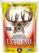 Front view of a packaged product labeled Imperial Whitetail Extreme, 5.6 LB, with a deer head graphic and yellow-orange background.