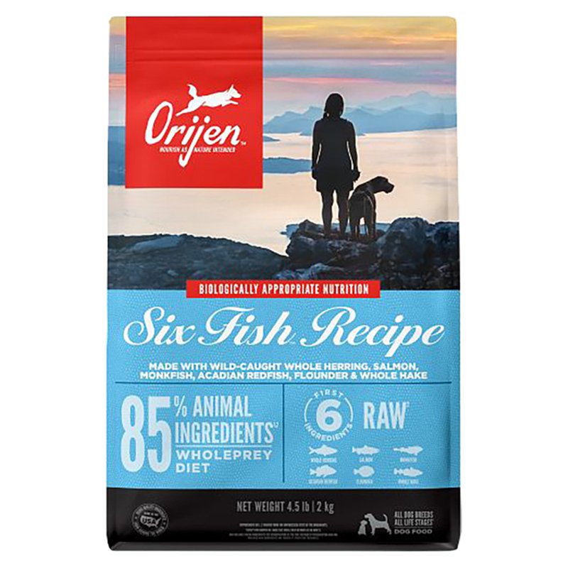 ORIJEN Six Fish Dry Dog Food, Grain Free and Chicken Free Dog Food, Fresh or Raw Ingredients, 4.5lb