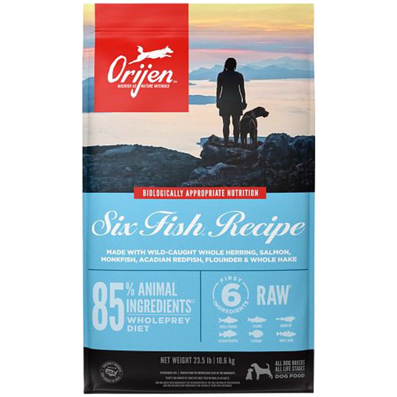 ORIJEN Six Fish Dry Dog Food, Grain Free and Chicken Free Dog Food, Fresh or Raw Ingredients, 4.5lb