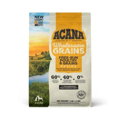 ACANA Wholesome Grains Dry Dog Food, Free-Run Poultry, Real Chicken & Turkey and Eggs Dog Food Recipe, 4lb