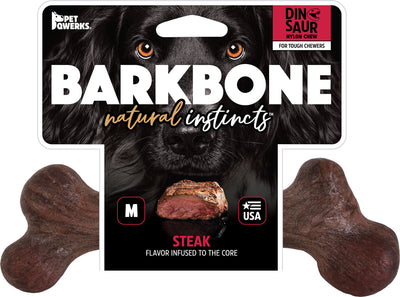 Pet Qwerks Dinosaur BarkBone - Nylon Dog Bone for Aggressive Chewers - Bacon Flavor - 9.75"