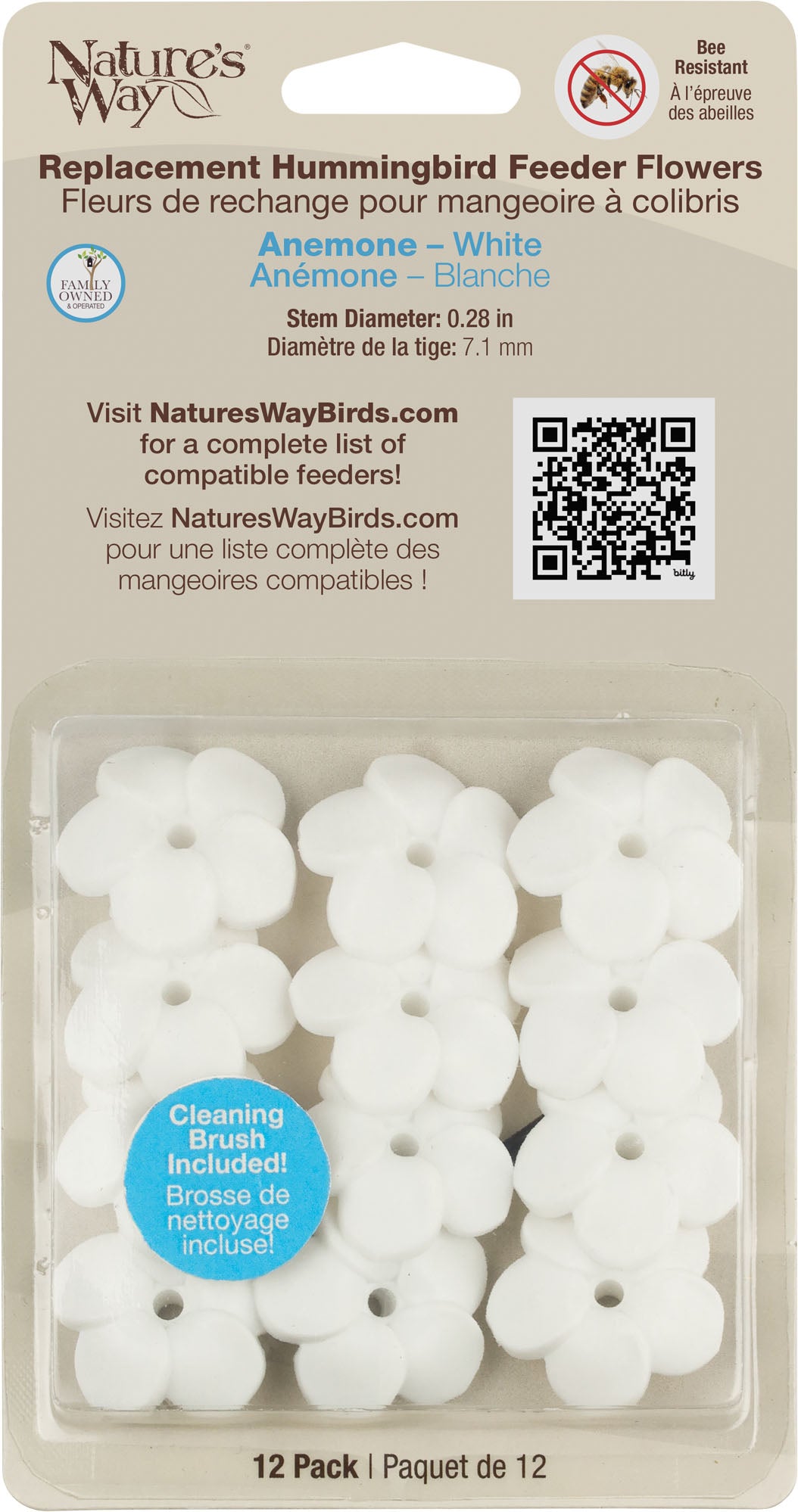 White Anemone Hb Replacement Flowers W/ Brush (Pack Of 10)