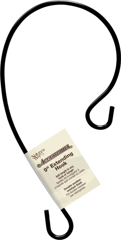 Black metal extending hook with attached label showing "Nature's Way Accessories 9" Extending Hook" in front view