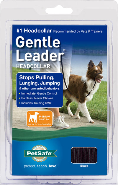 PetSafe Gentle Leader No-Pull Head Collar for Dogs, Dog Head Collar - The Ultimate Solution to Pulling, Padded Nose Loop, Quick-Snap Neck Strap, Dog Head Halter, Medium - Black