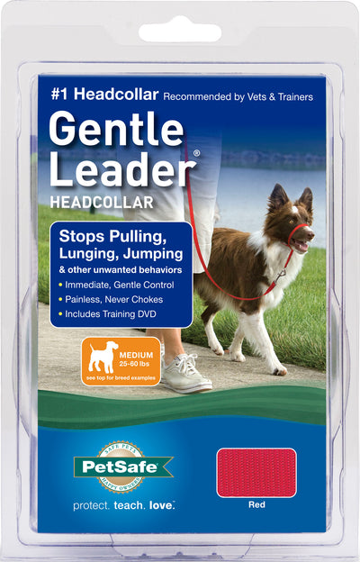 PetSafe Gentle Leader No-Pull Dog Headcollar - The Ultimate Solution to Pulling - Redirects Your Dog's Pulling for Easier Walks - Helps You Regain Control - Medium, Red