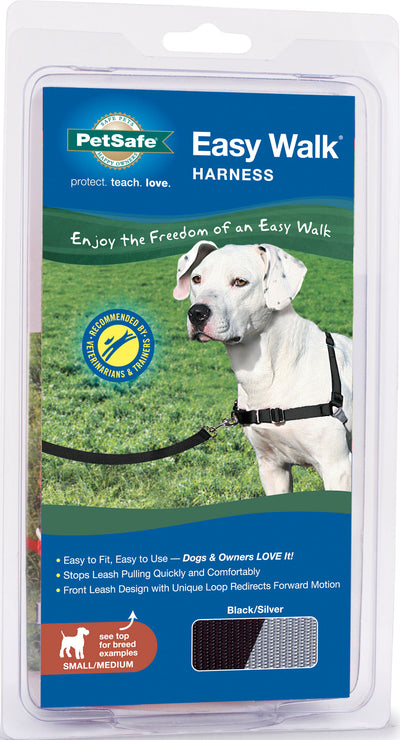 PetSafe Easy Walk No-Pull Dog Harness - The Ultimate Harness to Help Stop Pulling - Take Control & Teach Better Leash Manners - Helps Prevent Pets Pulling on Walks, Small/Medium, Black/Silver