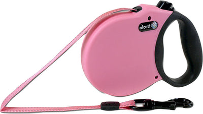 Alcott Adventure Retractable Reflective Belt Leash, 16' Long, Small for Dogs Up to 45 lbs, Pink with Black Soft Grip Handle,RLSH AA SM PK