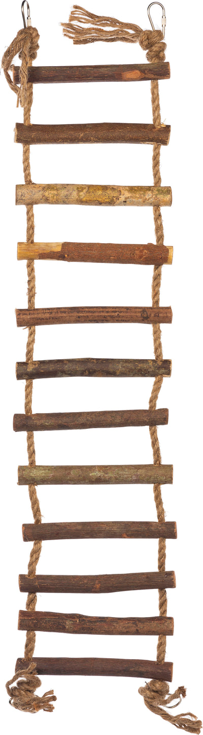 Rope bird ladder with natural wood rungs and twine, front view, LG variant
