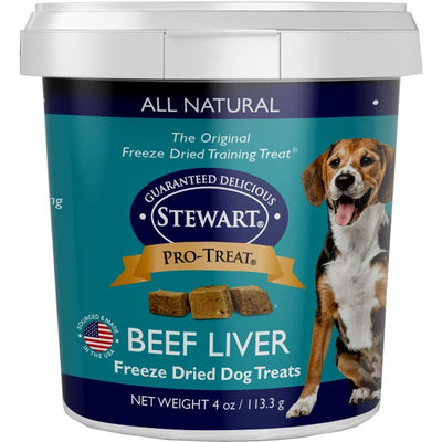 Stewart Single Ingredient Freeze Dried Raw Dog Treats, Beef Liver, 4 Ounce Resealable Tub, Training Treats or Meal Topper Dogs, High Protein, Grain Free, Gluten Free