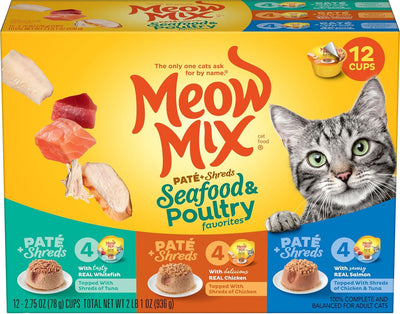 MEOW MIX PATE & SHREDS SEAFOOD/POULTY VARIETY PACK