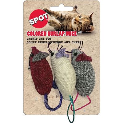 Ethical 3-Inch Burlap Mice Cat Toys in Assorted Colors, 3-Pack