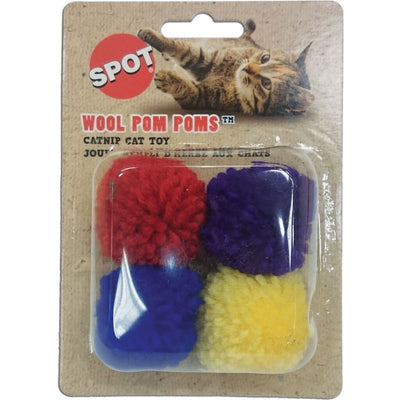 SPOT Ethical Wool Pom Poms with Catnip Cat Toy, 4-Pack