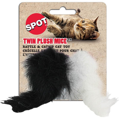 SPOT Twin Plush Mice Cat Toy- Rattle and Catnip Toy for Indoor Cats and Kittens - Classic Toy for Batting and Chasing Around - Fun Entertainment for Hours - 4.5in, 2pcs