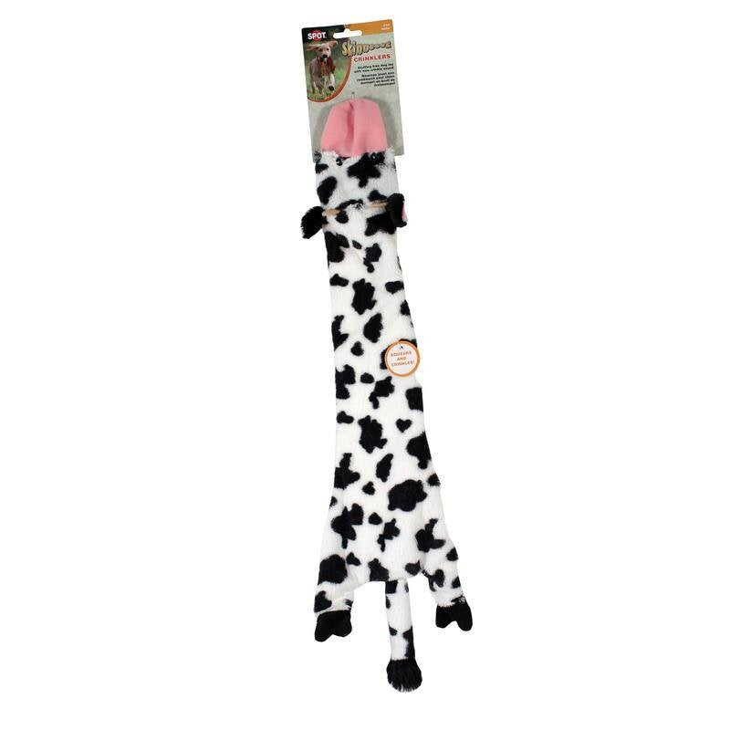 SPOT Skinneeez Crinklers | Stuffless Dog Toys with Squeaker For Small Dogs | Crinkle Toy For Small Puppies | 23" | Cow Design | By Ethical Pet