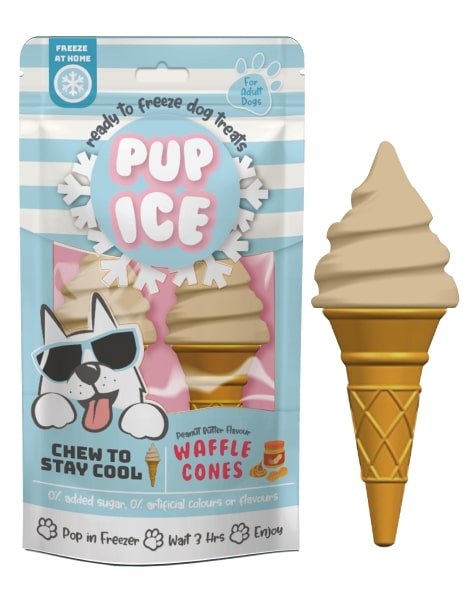 SPOT Pup Ice- Ready to Freeze at Home Dog Treats-Edible Chews for Medium Breed Dogs & Puppies with Real Chicken to Keep Your Pup Cool Year Round, Waffle Cone Vanilla and Peanut Flavor, 2pcs