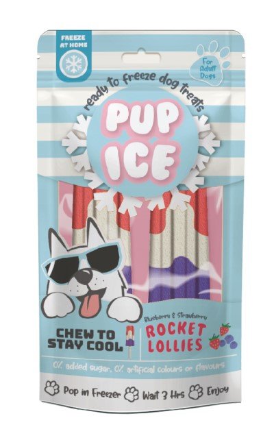 SPOT Pup Ice- Ready to Freeze at Home Dog Treats-Edible Chews for Medium Breed Dogs & Puppies with Real Chicken to Keep Your Pup Cool Year Round, Rocket Lollies Strawberry & Blueberry Flavor, 2pcs