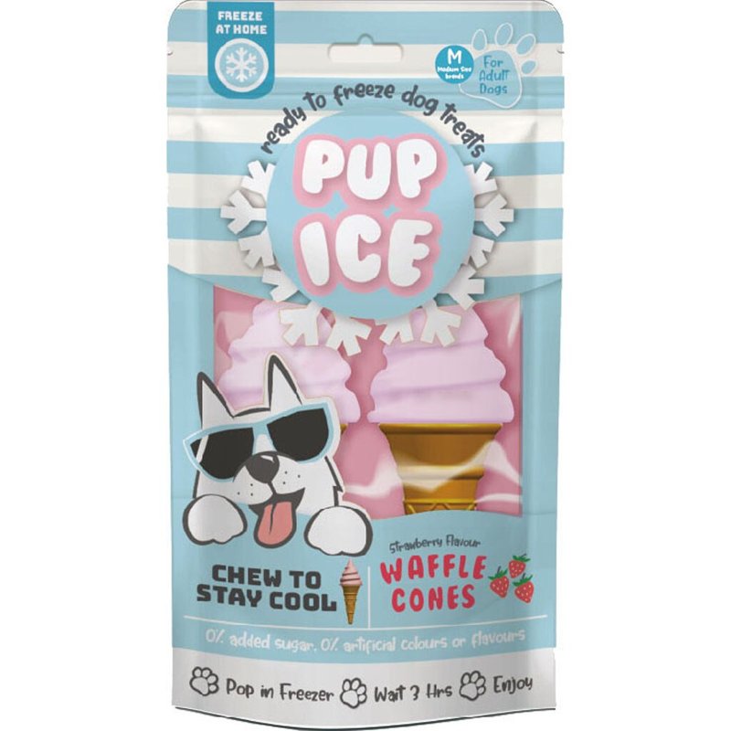 SPOT Pup Ice- Ready to Freeze at Home Dog Treats-Edible Chews for Medium Breed Dogs & Puppies with Real Chicken to Keep Your Pup Cool Year Round, Waffle Cone Strawberry Flavor, 2pcs