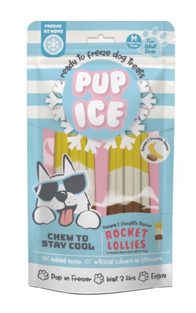 SPOT Pup Ice- Ready to Freeze at Home Dog Treats-Edible Chews for Medium Breed Dogs & Puppies with Real Chicken to Keep Your Pup Cool Year Round, Rocket Lollies Banana and Chocolate Flavor, 2pcs