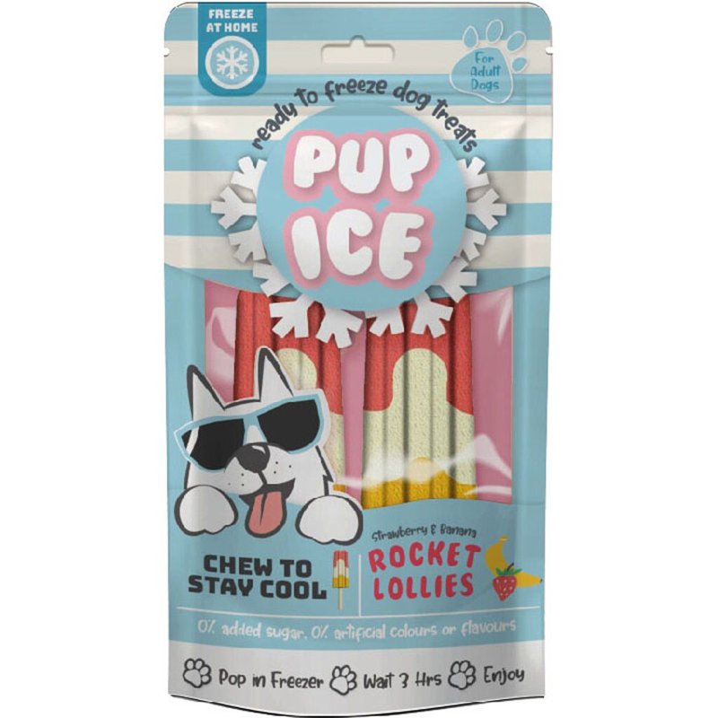 SPOT Pup Ice- Ready to Freeze at Home Dog Treats-Edible Chews for Medium Breed Dogs & Puppies with Real Chicken to Keep Your Pup Cool Year Round, Rocket Lollies Strawberry and Banana Flavor, 2pcs