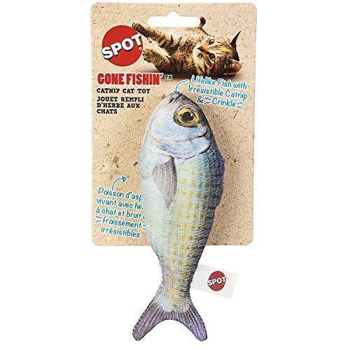 SPOT Fanatic Fish - Plush Cat Toy with Catnip and Crinkle Sound, Realistic Looking Fish Toy for Cats & Kittens to Cuddle, Chase, Hug, Kick, and Swat -6.5in, 1 Piece