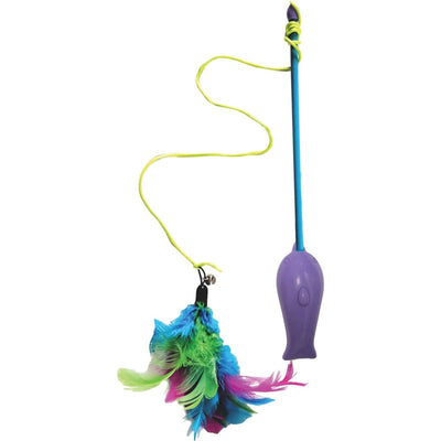 SPOT Dolphin Laser Wand - 2-in-1 Feather Teaser and Laser Pointer Cat Toy, Brightly Colored Feather Teaser Wand and Button-Activated Laser Pointer for Twice The Fun, Batteries Included