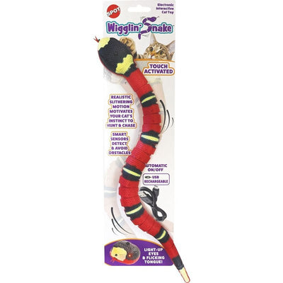 SPOT Wigglin' Snake - Electronic Interactive Cat Toy, Touch Activated Snake Slithers and Slides to Entertain Cats and Kittens, Smart Sensors Detect & Avoid Objects, USB Rechargeable - 15 inch