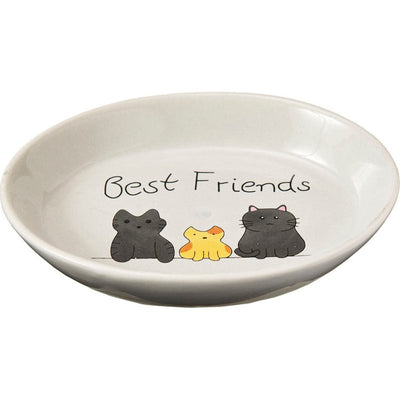 SPOT Best Friends Oval Cat Food Dish - Ceramic Plate with Low Edges, Saucer with Whisker-Friendly Shape and Low Profile Sides, Ideal for Wet or Dry Cat Food, Dishwasher Safe, 6in, Light Grey