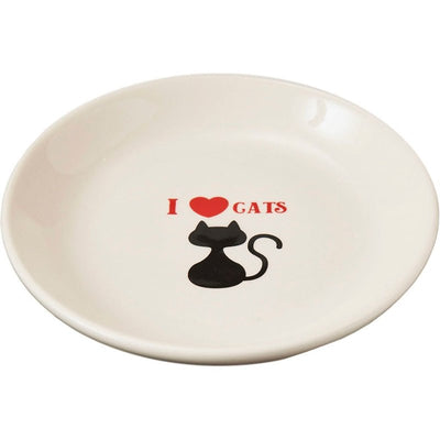 SPOT I Love Cats Round Cat Food Dish - Ceramic Plate with Low Edges, Saucer with Whisker-Friendly Shape and Low Profile Sides, Ideal for Wet or Dry Cat Food, Dishwasher Safe- 5 inch- 1 Cup (8Oz)