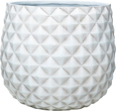 Close-up of a white Southern Patio pineapple planter with a diamond pattern, 12 inches in size.