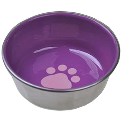 Van Ness Pets Small Stainless Steel Bowl For Cats And Small Dogs, 8 OZ, Pawprint Decoration, Tan