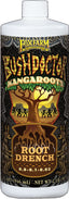 Front view of a white bottle with a label showing 'Foxfarm Bush Doctor Kangaroots Root Drench' and '1 QUART (946 mL)'