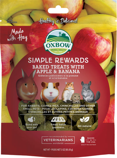 Oxbow Simple Rewards Baked Treats with Apples and Bananas for Rabbits, Guinea Pigs, Chinchillas, and Small Pets 3 Ounce (Pack of 1)