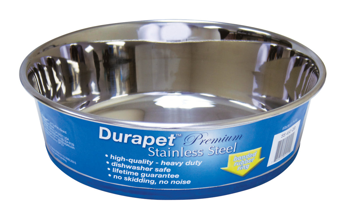 Our Pets Durapet Premium Rubber-Bonded Stainless Steel Dog Bowl 4.5 Quart, 13 Cups, 10.9"X10.9"X3.3"
