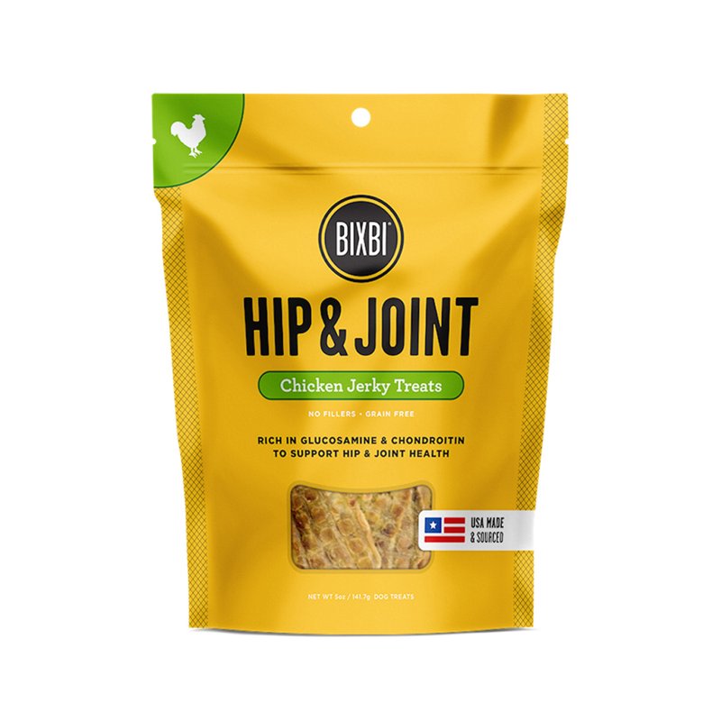 BIXBI Hip & Joint Support Chicken Jerky Dog Treats, 5 oz - USA Made Grain Free Dog Treats - Glucosamine, Chondroitin for Dogs - High in Protein, Antioxidant Rich, Whole Food Nutrition, No Fillers