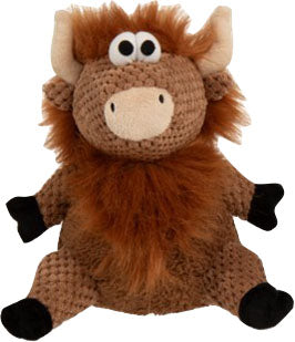 Godog Checkers Sitting Highland Cow Hank Dog Toy