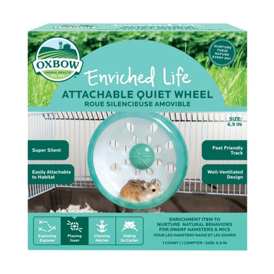 Packaged Oxbow Enriched Life Attachable Quiet Wheel, 6.9 in, teal and white, front view