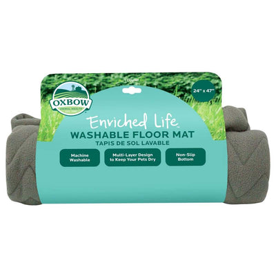 Packaged Oxbow Enriched Life washable floor mat, 24" x 47", gray, front view.