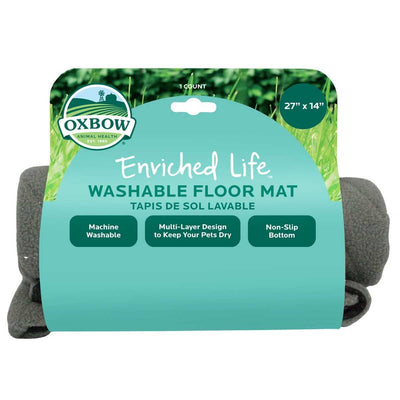 Packaged Oxbow Enriched Life washable floor mat, 27" x 14", gray, front view.