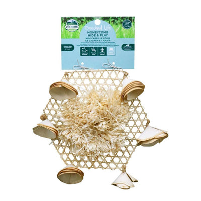 Oxbow Enriched Life Honeycomb Hide & Play packaged product with natural fiber and wooden elements.