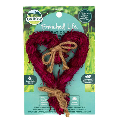 Packaged Oxbow Natural Enriched Life Celebration Heart in red with twine, front view.