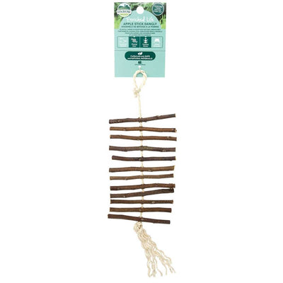 Oxbow Enriched Life Apple Stick Dangly packaged product with natural wood sticks and twine