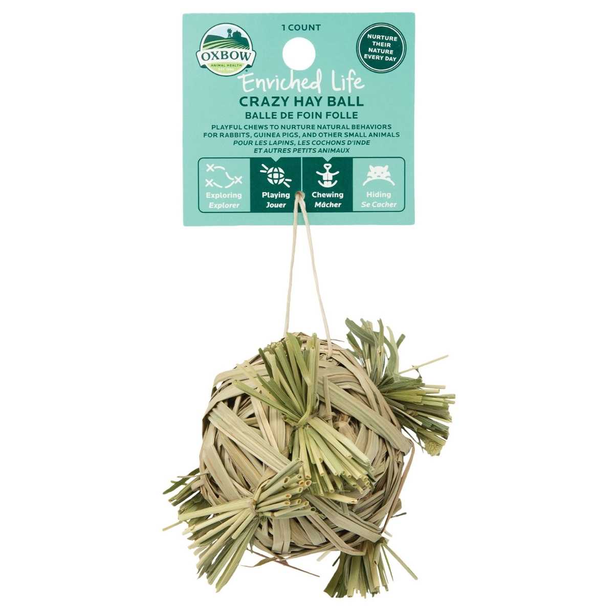 Oxbow Enriched Natural Crazy Hay Ball-3 pk